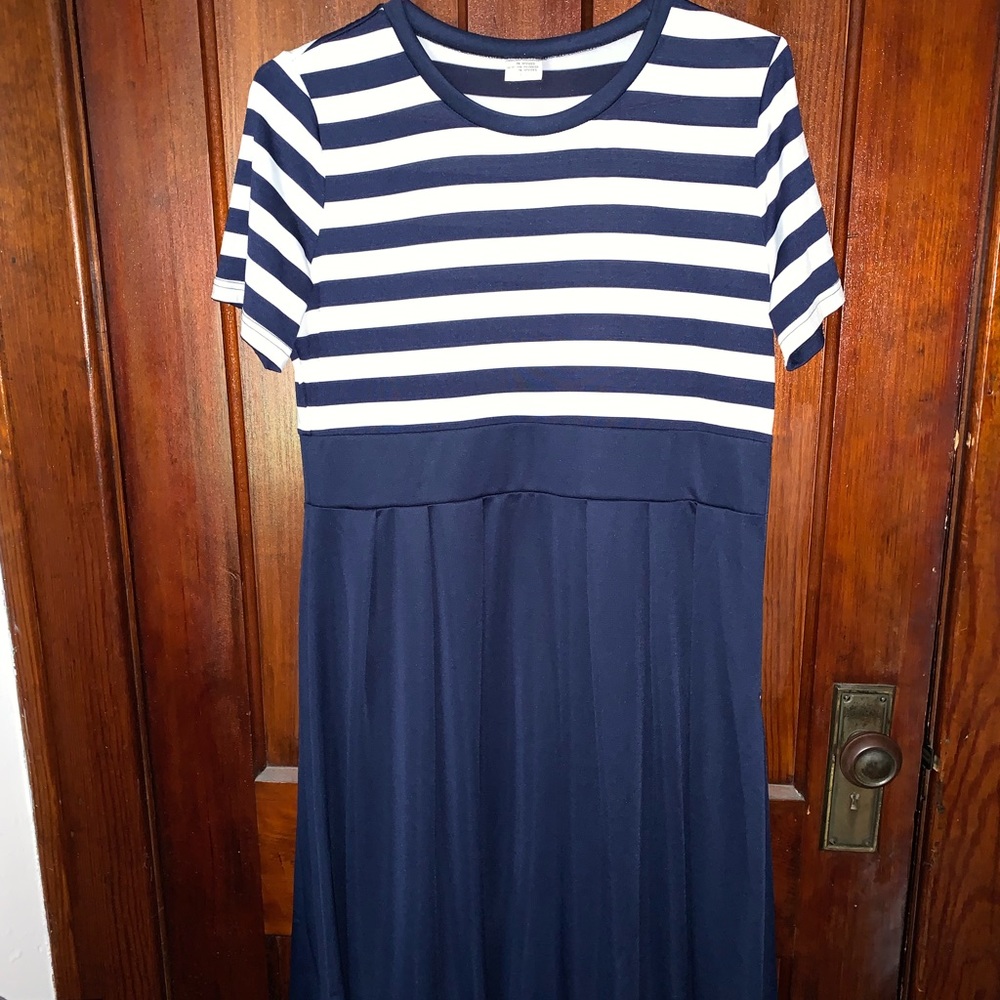 Navy stripe pleated dress
